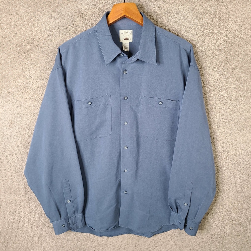 Original Island Sport Shirt Mens XL Blue Button Down Rayon Blend Long Sleeve